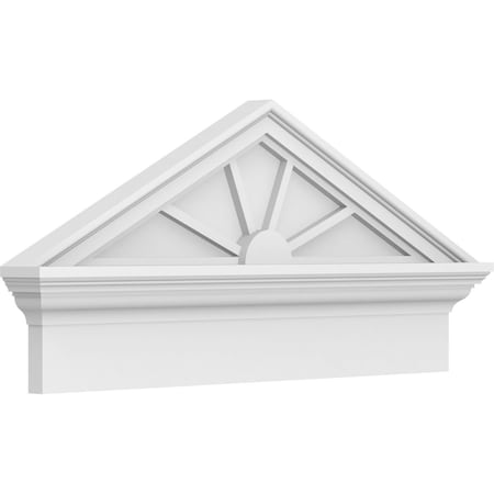 Ekena Millwork Peaked Cap 4 Spoke Architectural PVC Combination Pediment, 30"W x 14-3/8"H x 2-3/4"P (Pitch 6/12) PEDPC030X145PKC04